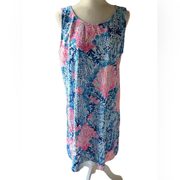 Lilly Pulitzer Kristen Swing Dress Day With Me Coral Shells Fish Print Size XL - Picture 2 of 8